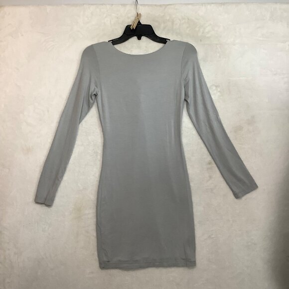 Lulu's Gray Long Sleeve Mini Bodycon Dress Women Small Front Tie Up Stretch - Picture 2 of 6